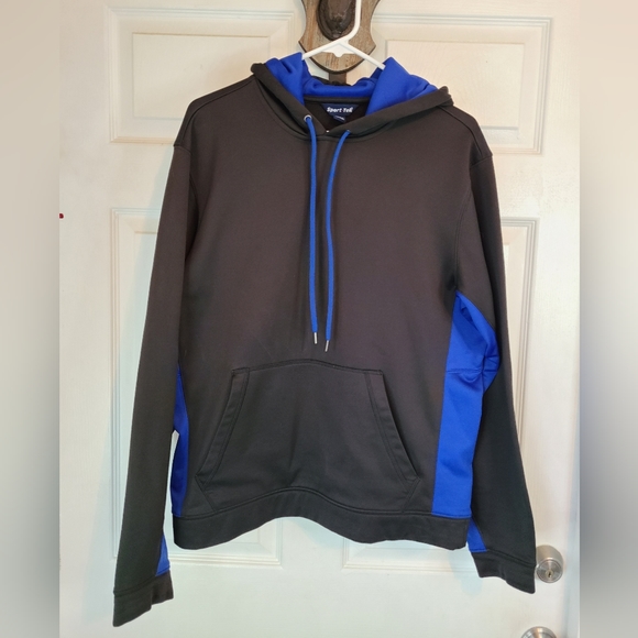 (1163) Sport-Tek Men's Classic Sports Hoodie, Size: Small Color: Black and Blue - Picture 2 of 16